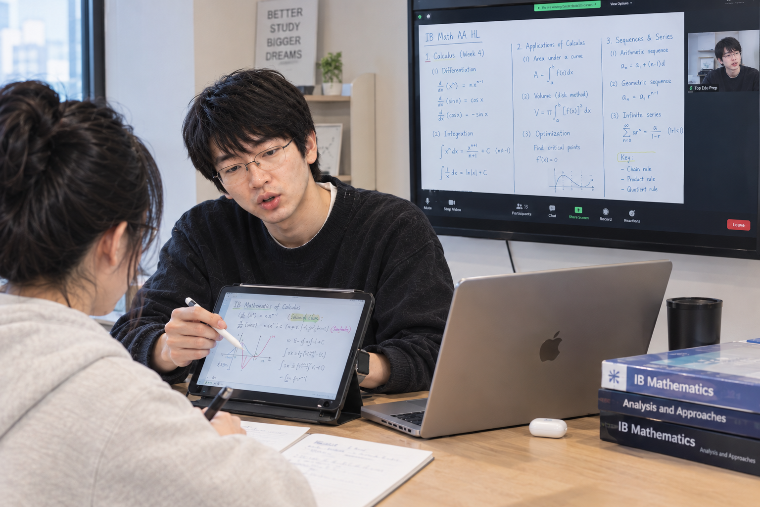 IB Math 미적분 개념을 설명하는 온라인 수업 장면